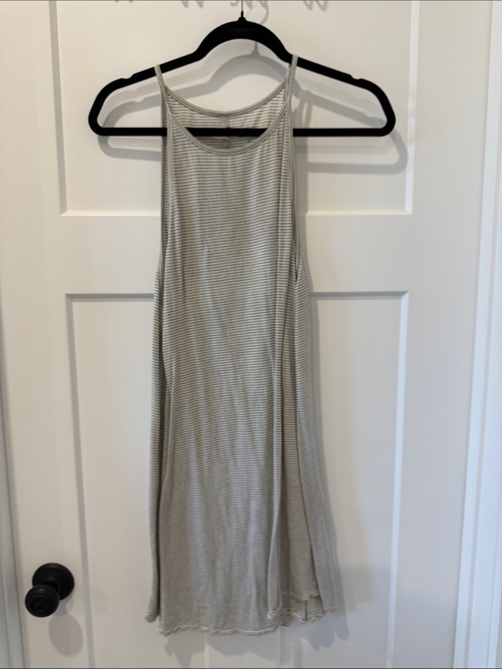 Striped Sleeveless Midi Dress in Light Gray
